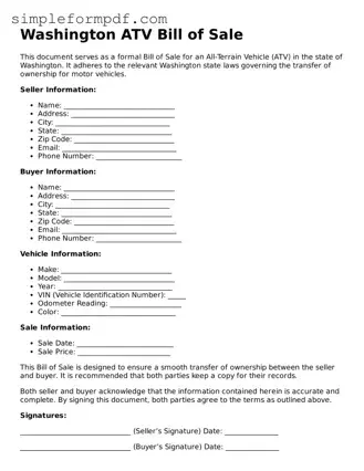 Free ATV Bill of Sale Form for the State of Washington