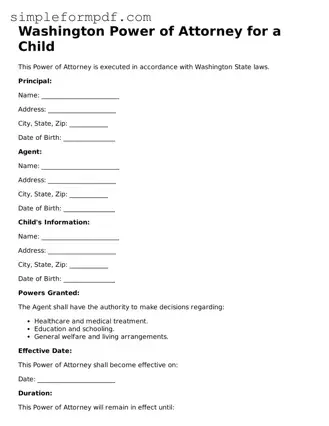 Free Power of Attorney for a Child Form for the State of Washington
