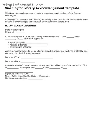 Free Notary Acknowledgement Form for the State of Washington