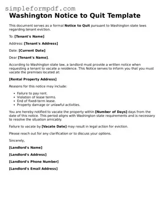 Free Notice to Quit Form for the State of Washington