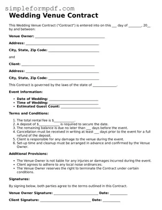 Fillable Wedding Venue Contract Template