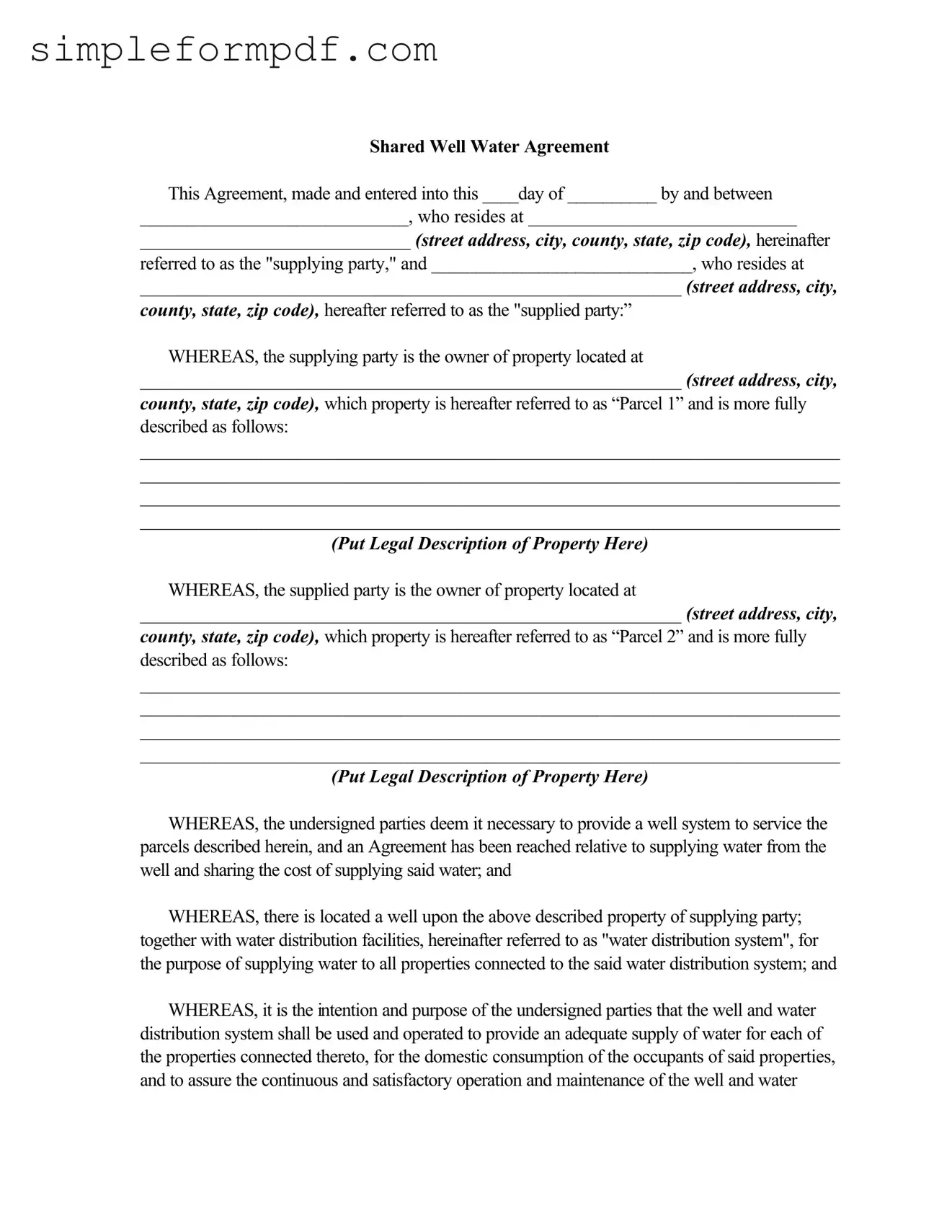 Shared Well Agreement PDF Form