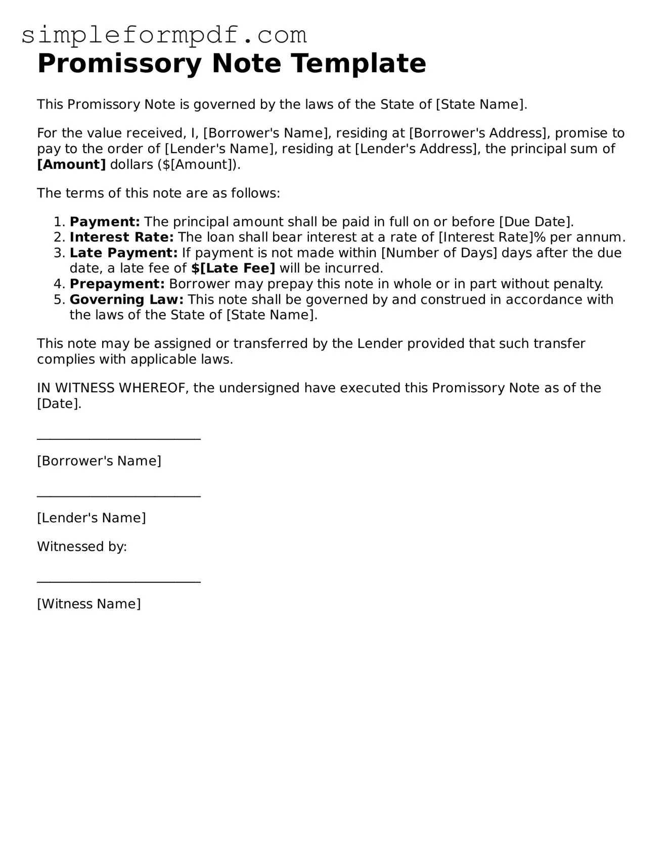 Fillable Promissory Note Template
