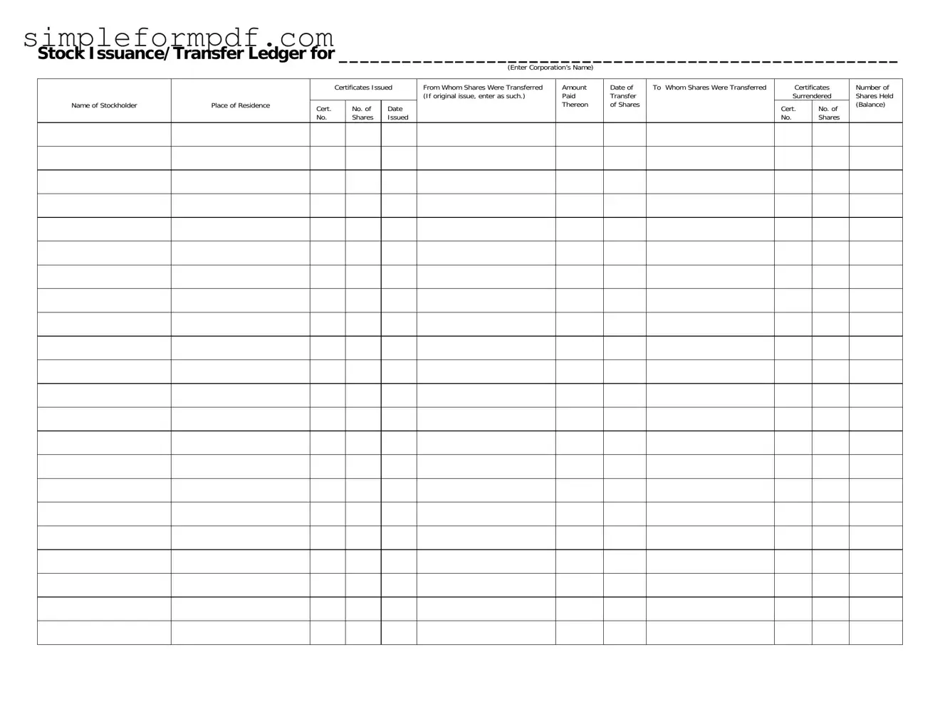 Stock Transfer Ledger PDF Form