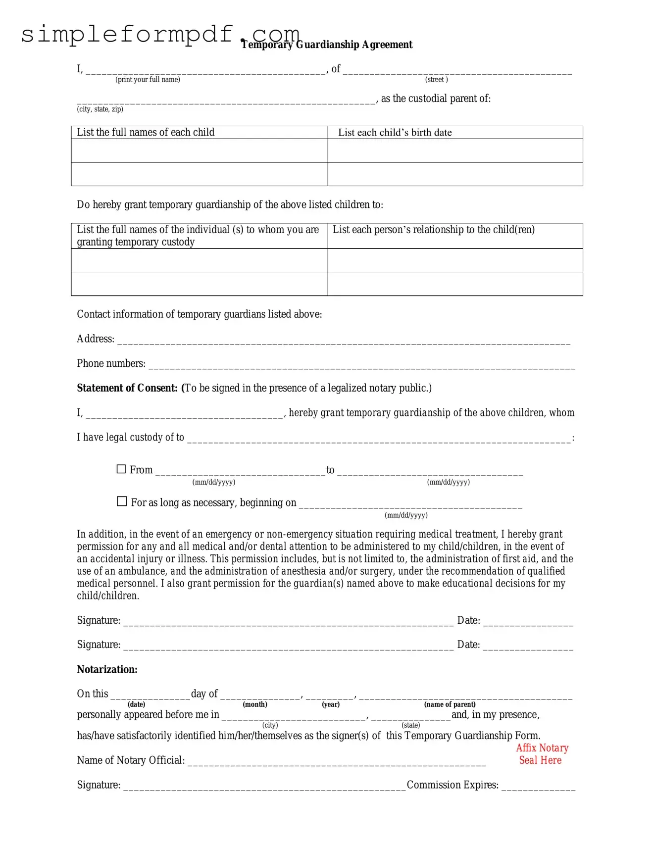 Temporary Custody PDF Form