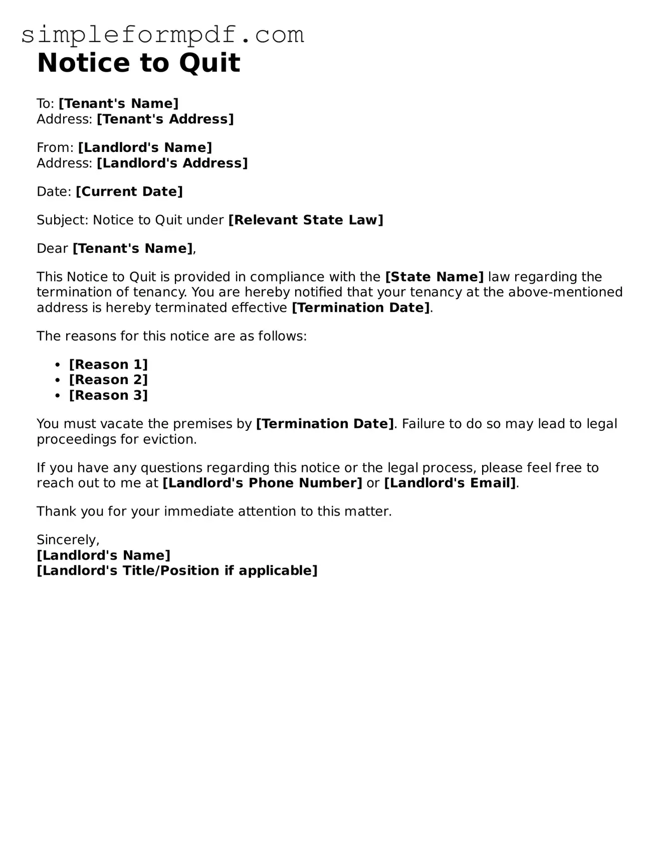 Fillable Notice to Quit Template