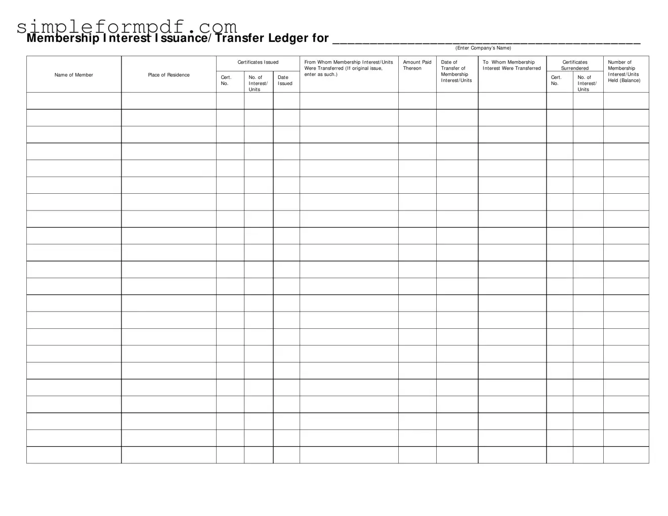 Membership Ledger PDF Form