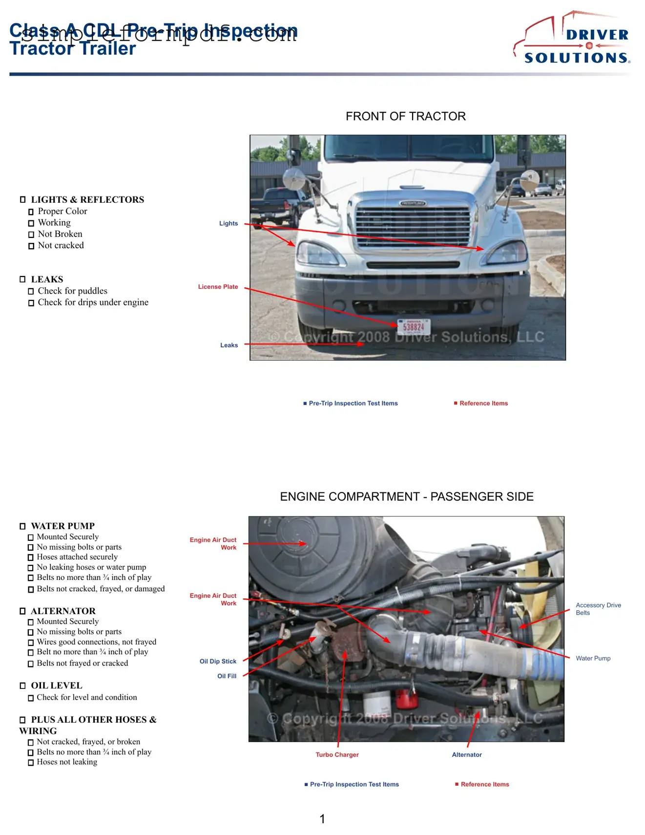Pre Trip Inspection Checklist PDF Form