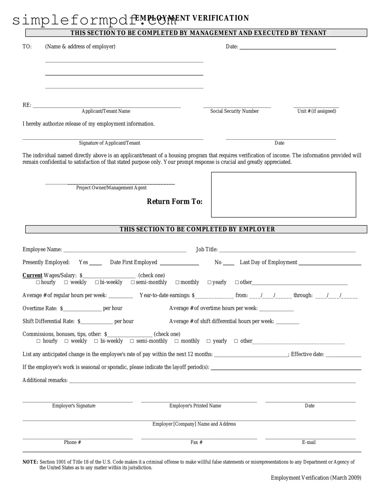 Employment verification form PDF Form