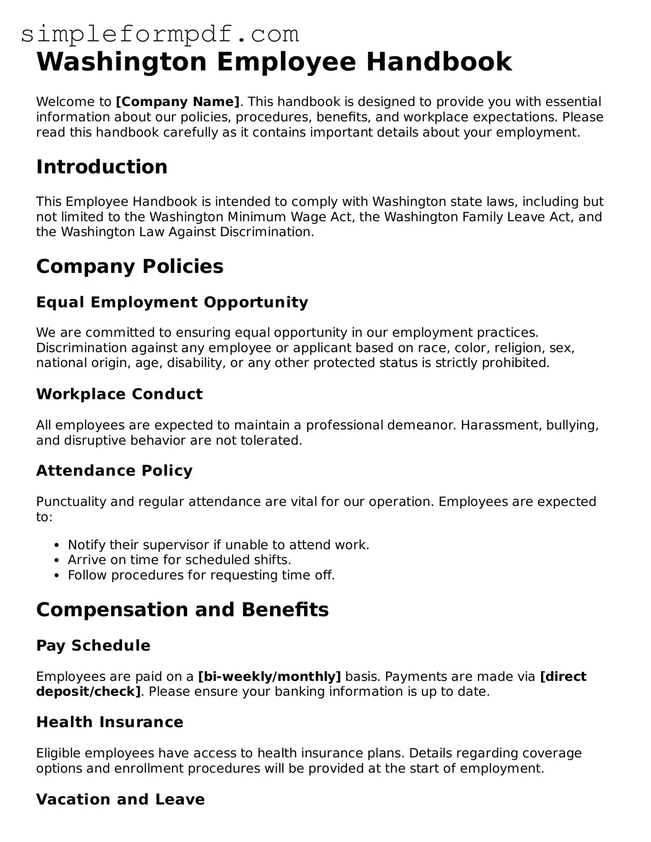 Free Employee Handbook Form for the State of Washington