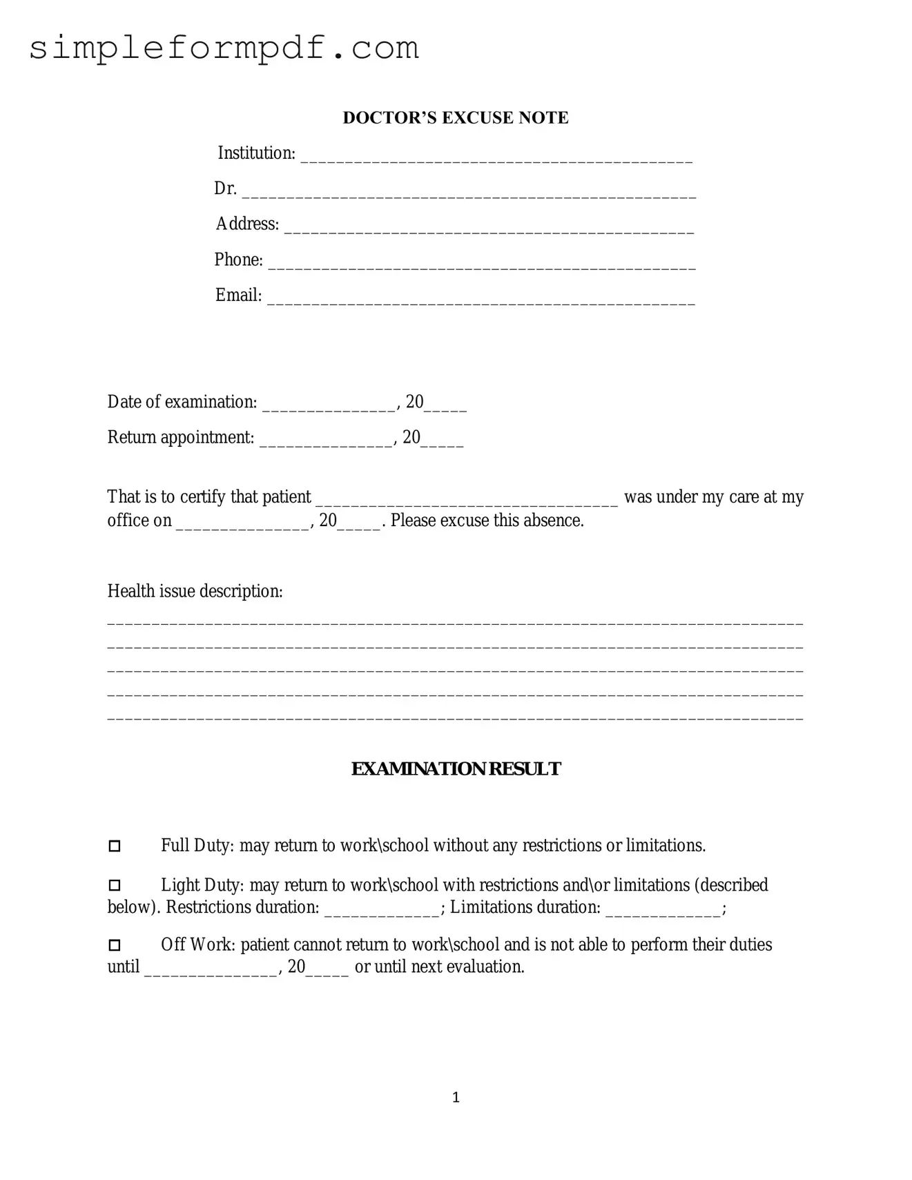 Doctors Excuse Note PDF Form